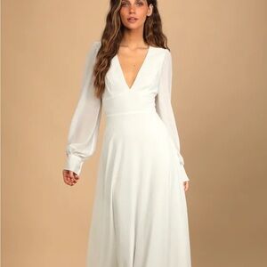 Talk About Divine White Long Sleeve Backless Maxi Dress Lulu’s Dress XL